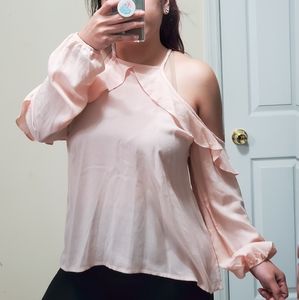 NWOT Pink Cold Shoulder Ruffle Top Keyhole Medium
